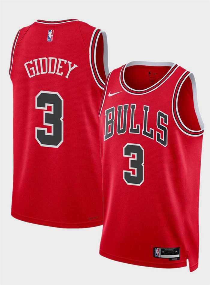 Mens Chicago Bulls #3 Josh Giddey Red Icon Edition Stitched Basketball Jersey Dzhi